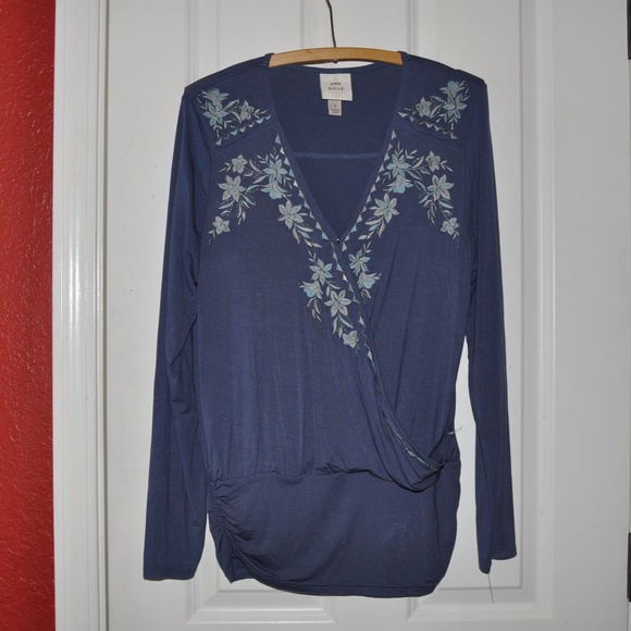 Knox Rose Tops - New KNOX ROSE Embroidered V-Neck Banded Top [D4]